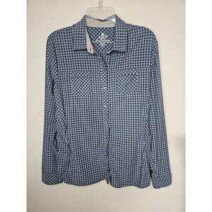 Kuhl Shirt Women M Blue Check Button Up Outdoor Sporty Gorpcore Hike Fish Top